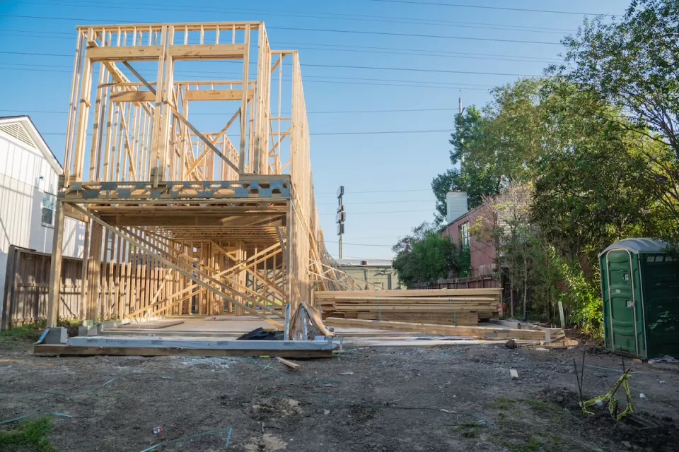 Wood frame house under construction